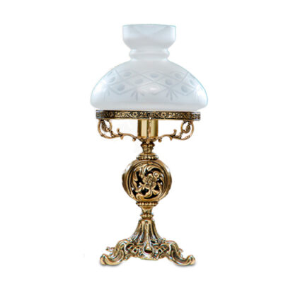 Luminária de Mesa Abajur de Bronze Lampião 1 Cúpula Colonial de Vidro 16cm