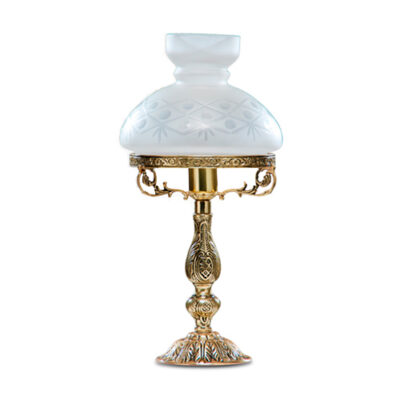 Luminária de Mesa Abajur de Bronze Lampião Gominho 1 Cúpula Colonial de Vidro 16cm