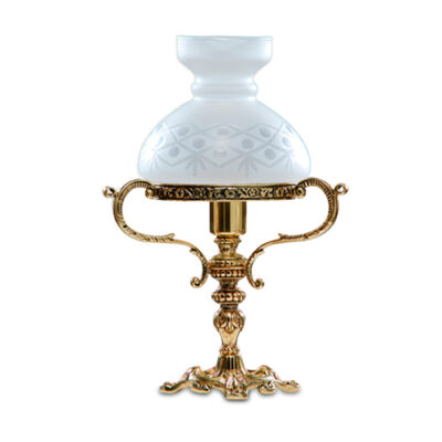 Luminária de Mesa Abajur de Bronze Lampião Rincho Pequeno 1 Cúpula Colonial de Vidro 13cm