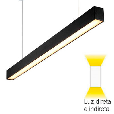 Luminária de Sobrepor Pendente Retangular com Difusor em Acrílico Luz Direta e Indireta – Para TuboLED 2x9W