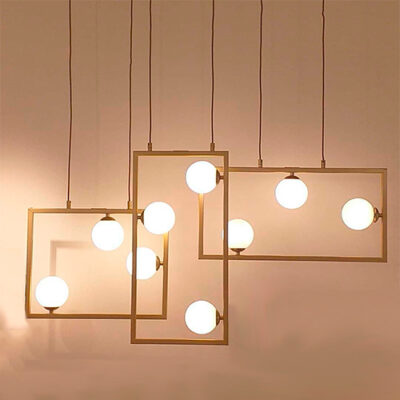 Lustre Pendente Moderno Cattar Horizontal com 3 Globos de Vidro