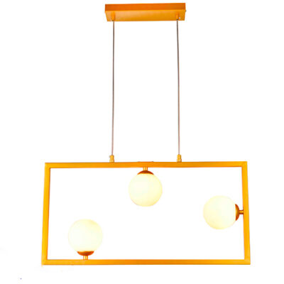 Lustre Pendente Moderno Cattar Horizontal com 3 Globos de Vidro