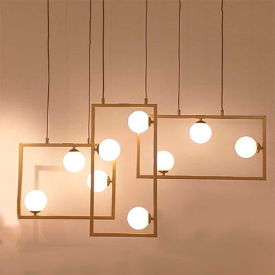 Lustre Pendente Moderno Cattar Quadrado com 3 Globos de Vidro