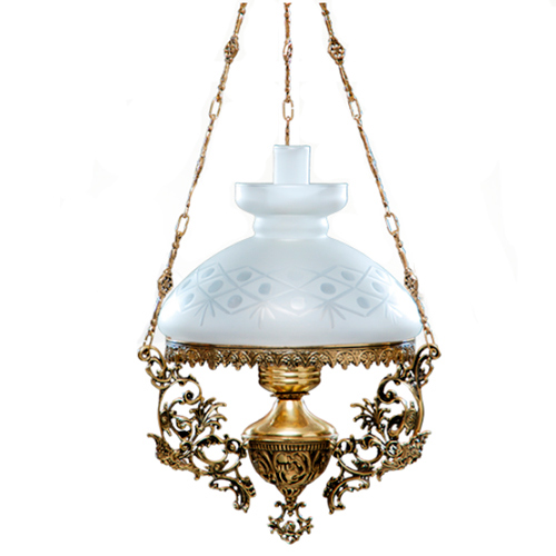 Lustre de Bronze Lampião Dracom 1 Cúpula Colonial 30cm com Manga Chaminé de Vidro