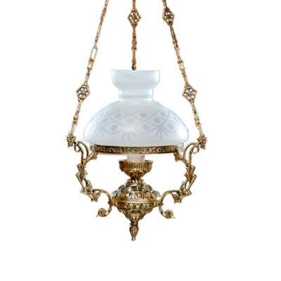 Lustre de Bronze Lampião Fliretas 1 Cúpula Colonial 16cm de Vidro