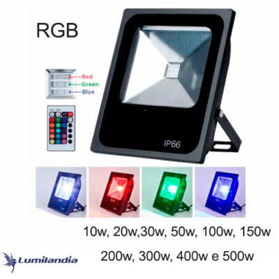 Refletor LED RGB com Controle - 10w à 500w