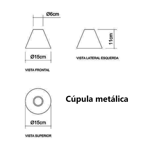 Luminária de Parede Arandela Metálica Anjalet Curva Dupla - Dimensões da Cúpula