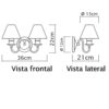 Luminária de Parede Arandela Metálica Anjalet Curva Dupla - Dimensões