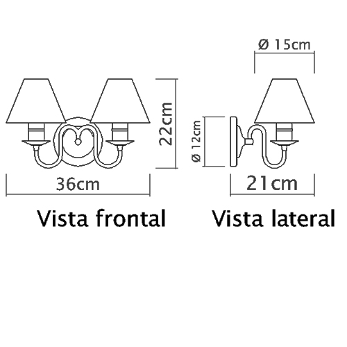 Luminária de Parede Arandela Metálica Anjalet Curva Dupla - Dimensões