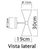 Luminária de Parede Arandela Moderna Gaudi 2 Focos - Dimensões