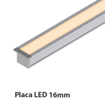 Perfil embutido placa-LED 16mm 10W/m. fabricado em aluminio acrilico e led
