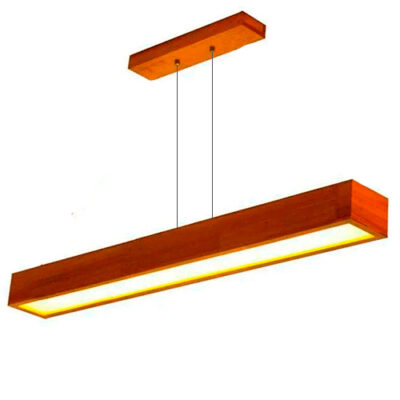 Luminária Pendente de Madeira Retangular Slim para 2 Lâmpadas Tubo LED