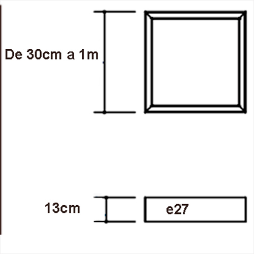 Luminária Plafon de Madeira Quadrado para Lâmpada LED - Dimensões