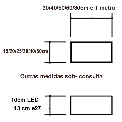 Luminária Plafon de Madeira Retangular para Lâmpada LED - Dimensões