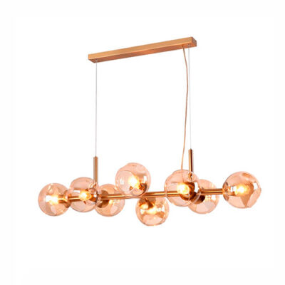 Lustre Moderno Linear Dourado com 8 Globos de Vidro Champagne