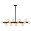 Lustre Moderno Long Preto com 16 Globos de Vidro Leitoso