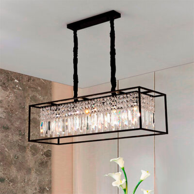 Lustre Moderno de Cristal Rome Retangular Preto