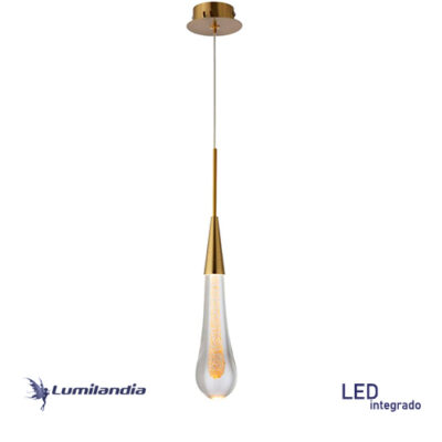 Pendente Moderno Gota Drop Cristal com LED Integrado