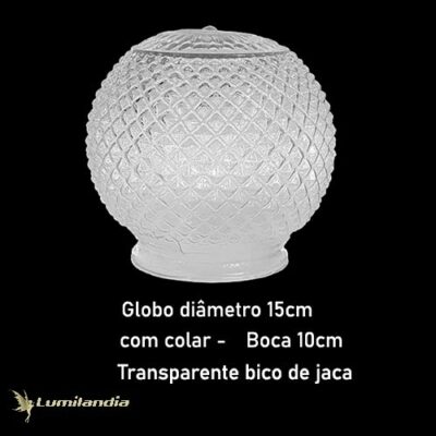 Globo de Vidro para Luminária 10x15cm Bico de Jaca - Com Colar