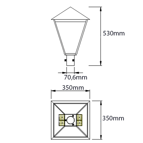 Luminária de Chão Poste Quadrado Módulo LED
