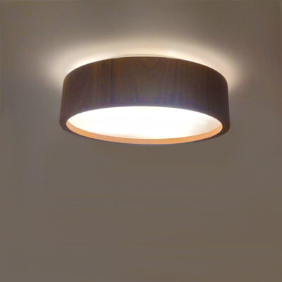 Luminária Plafon de Madeira Cilíndrica com luz rebatedora