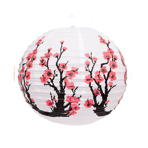 Pendente lanterna Japonesa 40 cm Branca Sakura Vermelha