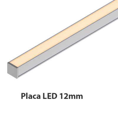 Perfil embutido placa-LED 12mm 10W/m. fabricado em aluminio acrilico e placa led